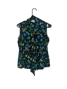 Calvin Klein Black Floral Tie-Neck Sleeveless Top